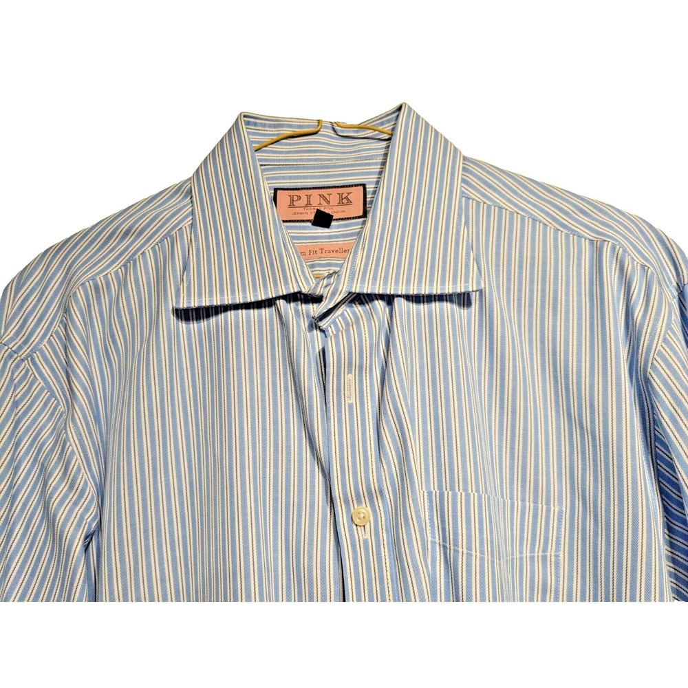 THOMAS PINK Men 17/43 cm Slim Fit Traveller Shirt Long Sleeve Striped Twill